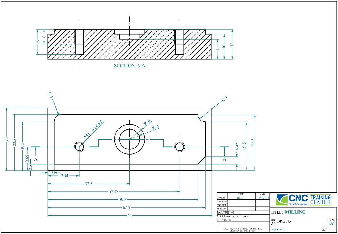 engineering drawing of a typical prismatic part