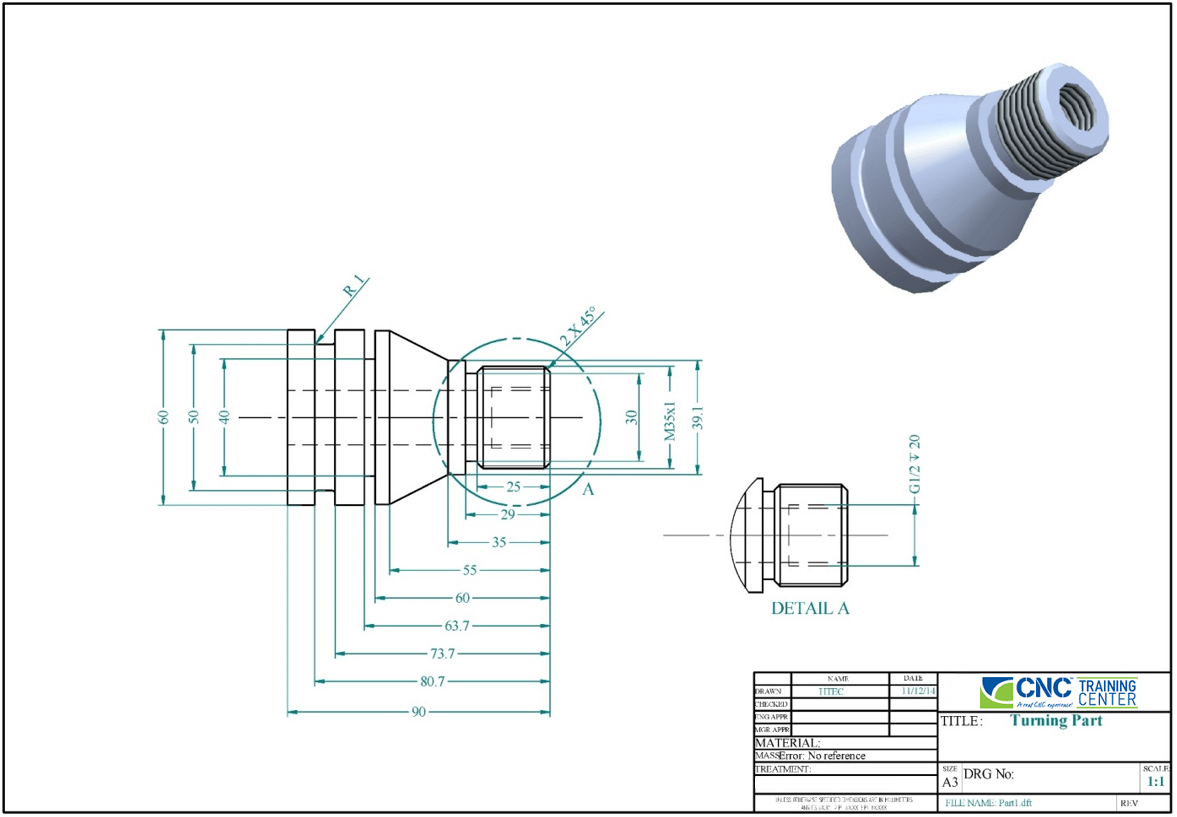 engineering drawing of a typical turning part